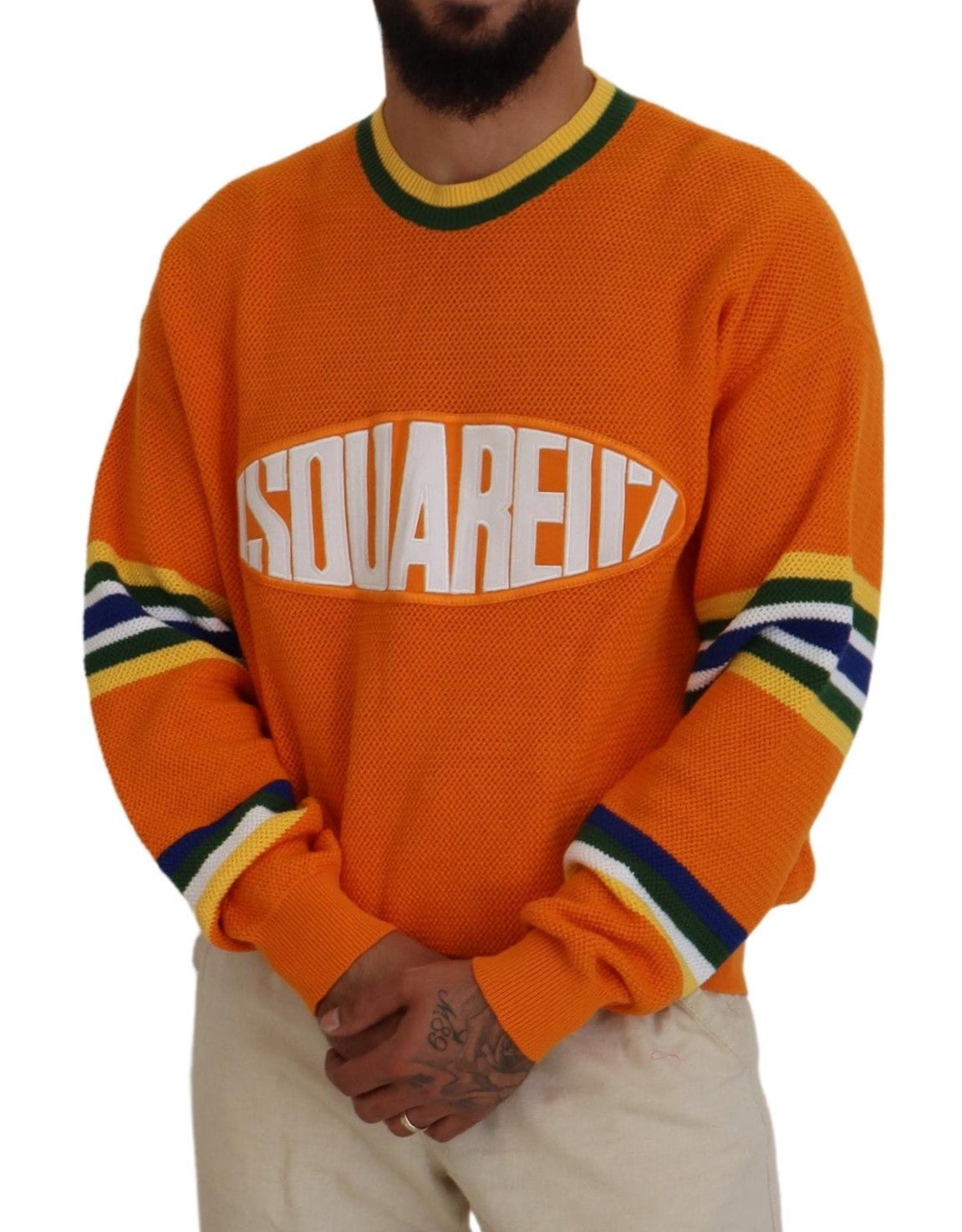 Orange bedruckter Pullover mit langen Ärmeln für Herren