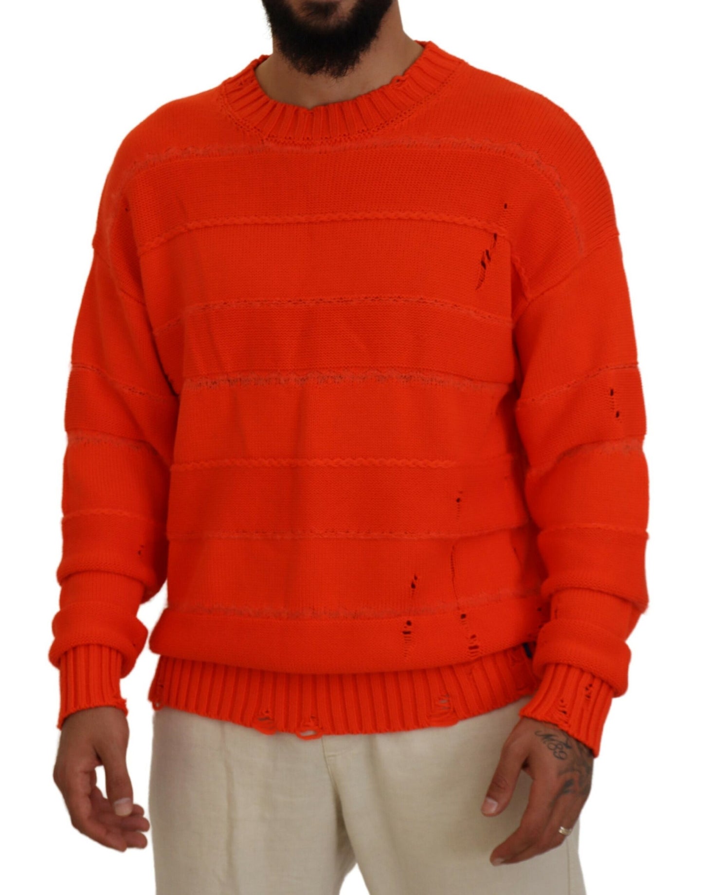 Orangefarbener Pullover aus Baumwolle mit langen Ärmeln für Herren