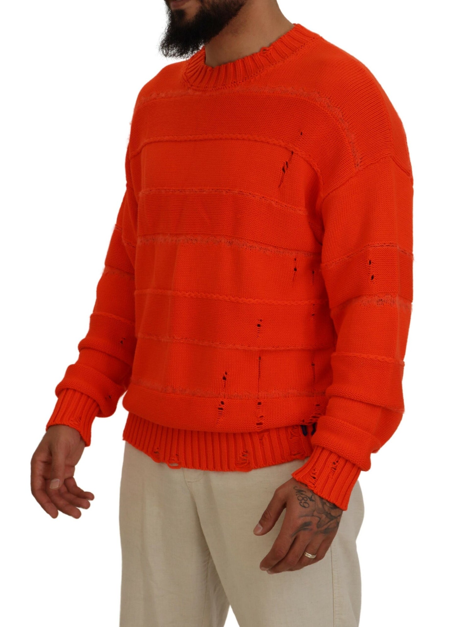 Orangefarbener Pullover aus Baumwolle mit langen Ärmeln für Herren