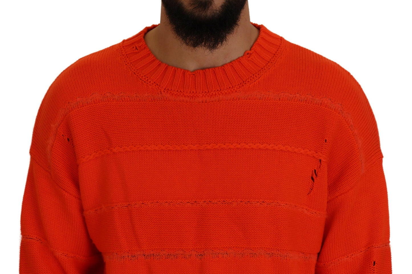 Orangefarbener Pullover aus Baumwolle mit langen Ärmeln für Herren