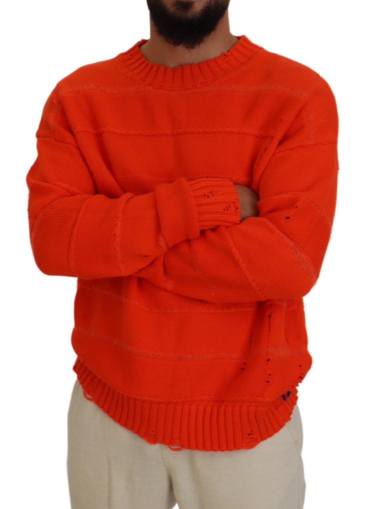 Orangefarbener Pullover aus Baumwolle mit langen Ärmeln für Herren