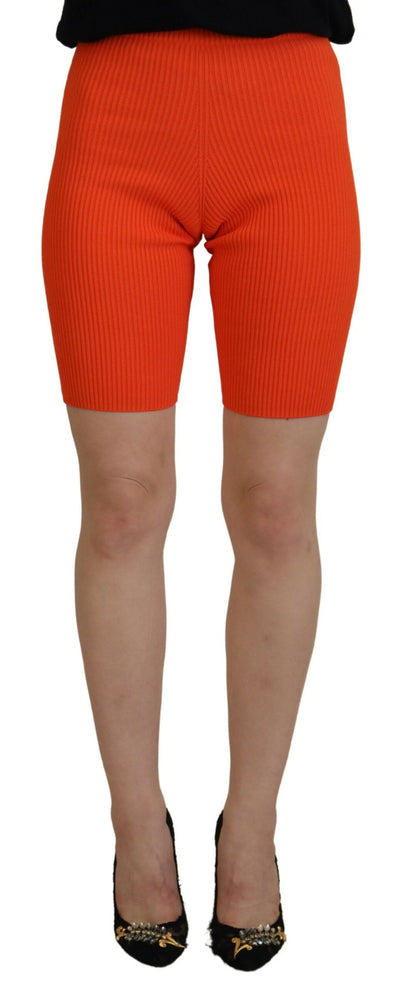 Orangefarbene Bermudashorts aus Viskose mit mittelhohem Bund und schmaler Passform