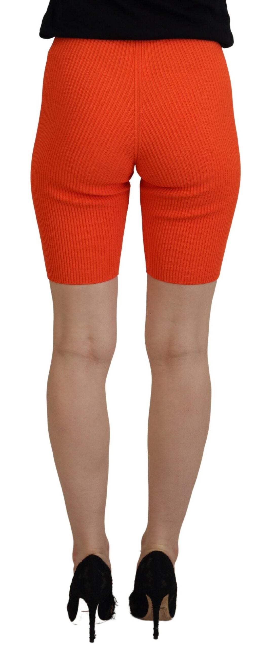 Orangefarbene Bermudashorts aus Viskose mit mittelhohem Bund und schmaler Passform