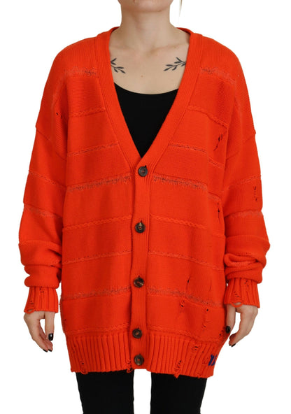 Orangefarbener Strickjacke aus Baumwolle mit Knöpfen