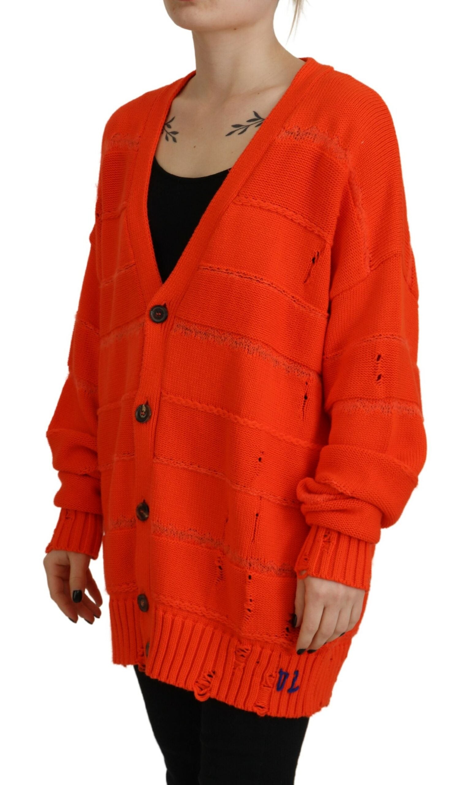 Orangefarbener Strickjacke aus Baumwolle mit Knöpfen