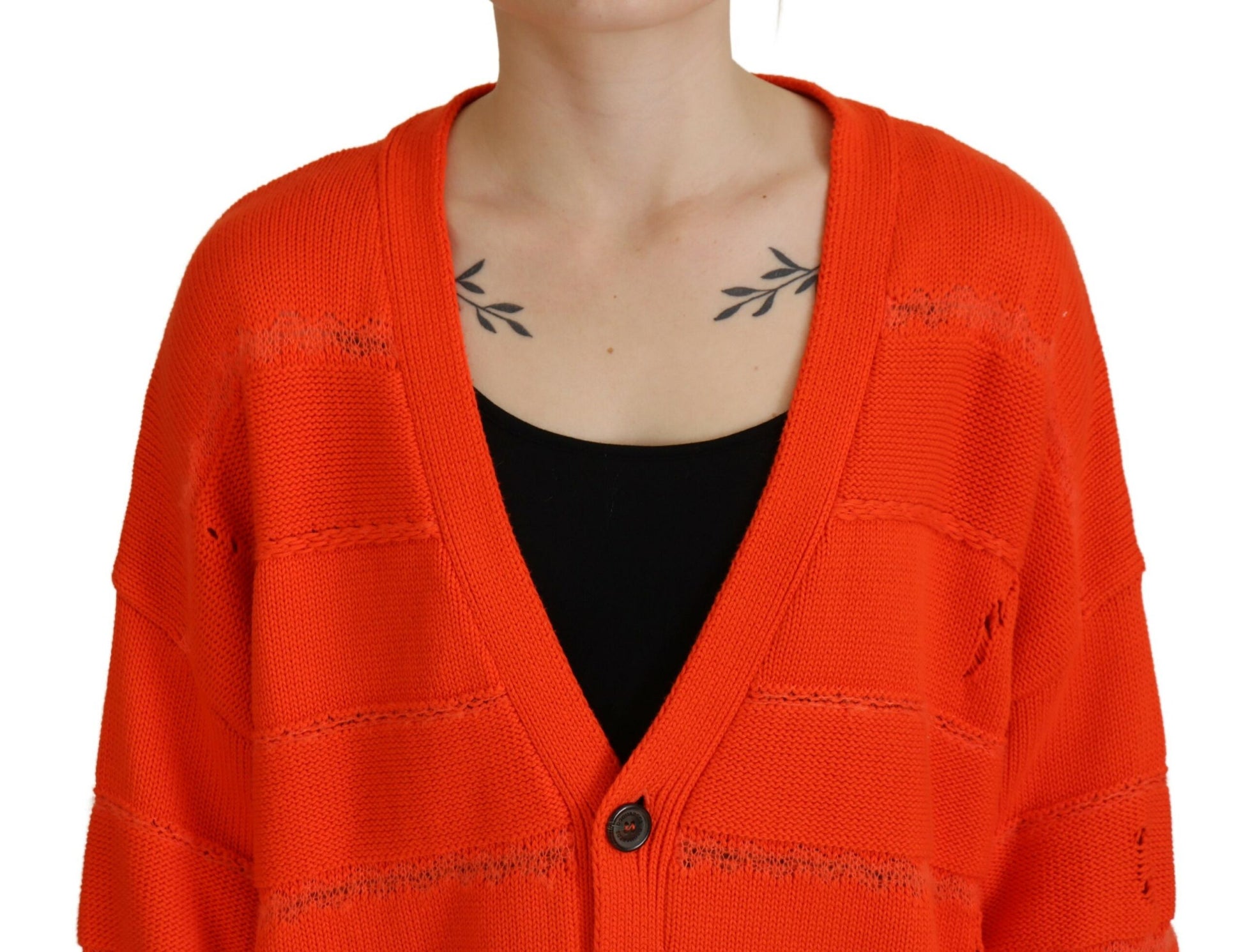 Orangefarbener Strickjacke aus Baumwolle mit Knöpfen