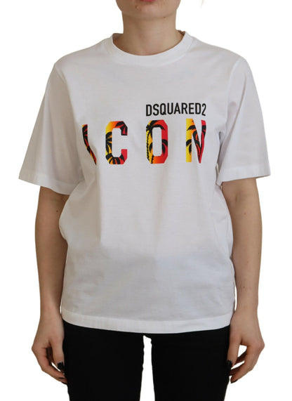 Weißes, glänzendes T-Shirt mit Rundhalsausschnitt aus Baumwolle mit „Icon East Tee“