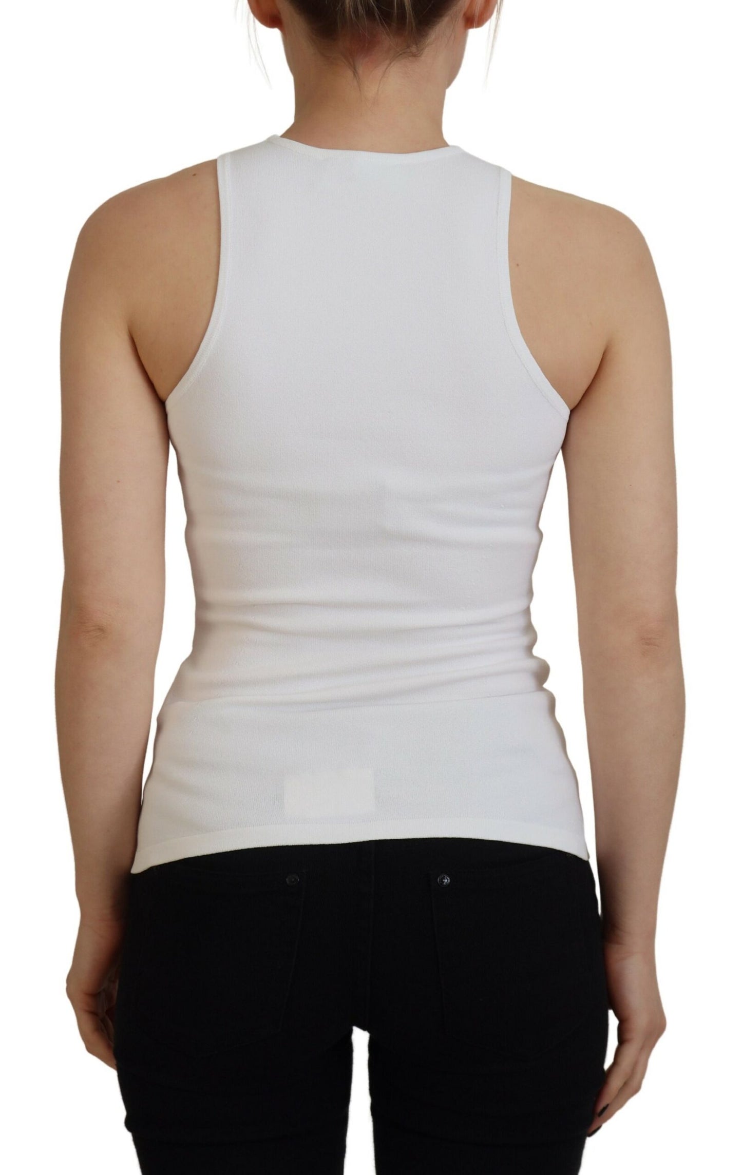 White Viscose Sleeveless Round Neck Tank T-shirt