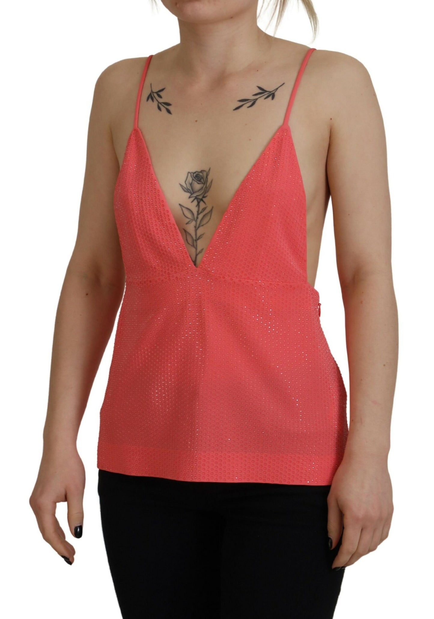 Rosa ärmelloses Camisole-Top mit Spaghettiträgern und V-Ausschnitt