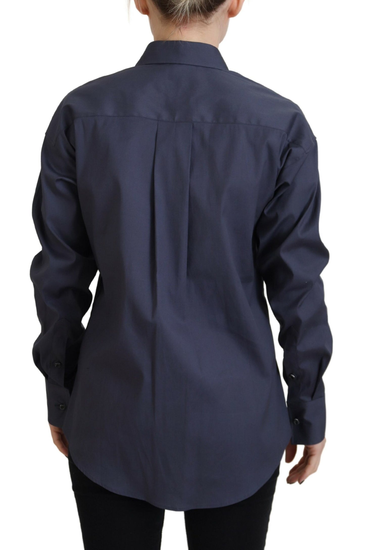 Marineblaues Hemd aus Baumwolle mit Button-Down-Kragen