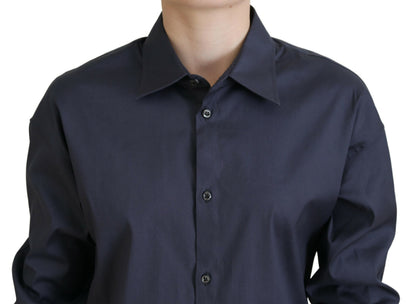 Marineblaues Hemd aus Baumwolle mit Button-Down-Kragen