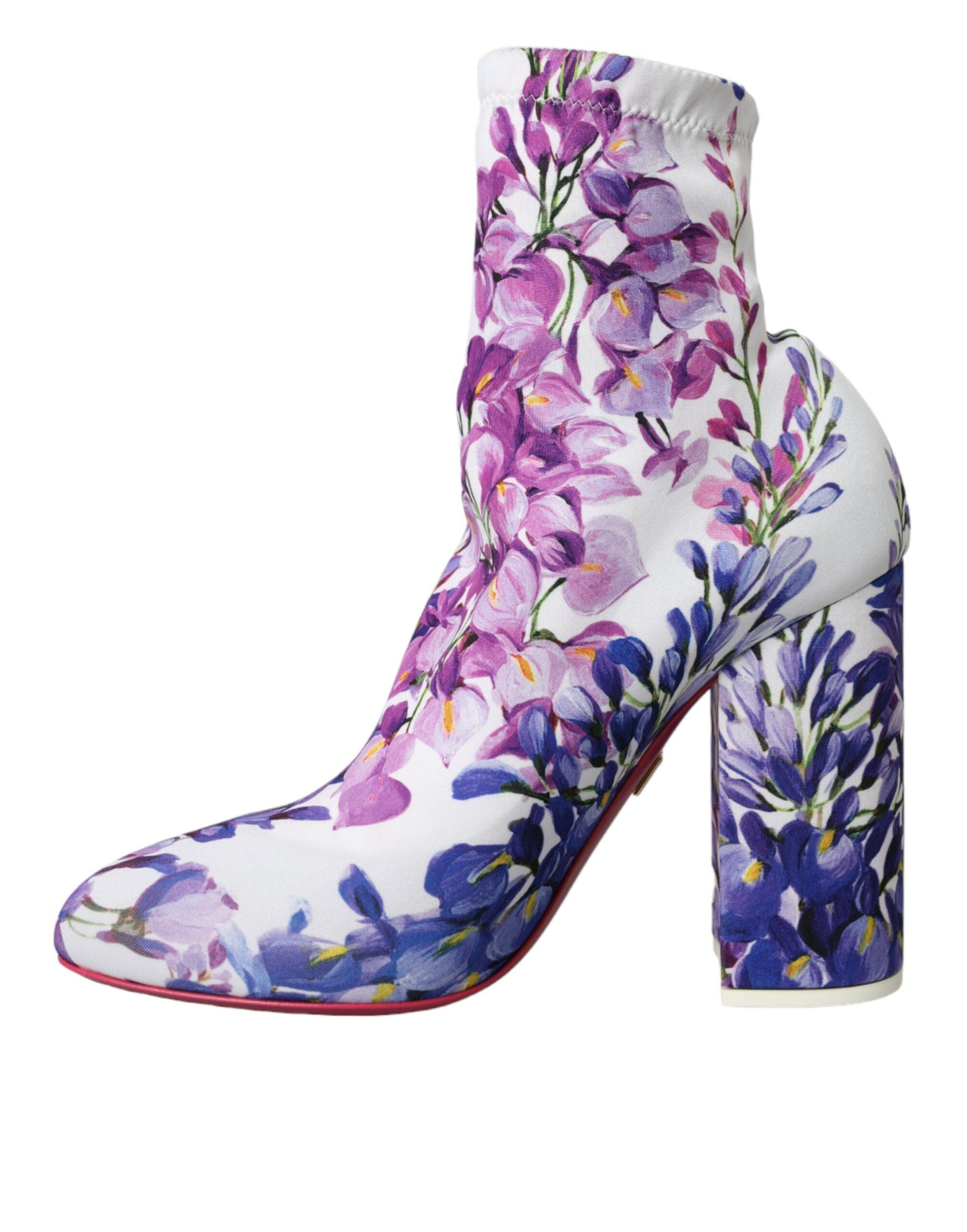 White Floral Jersey Stretch Boots Shoes