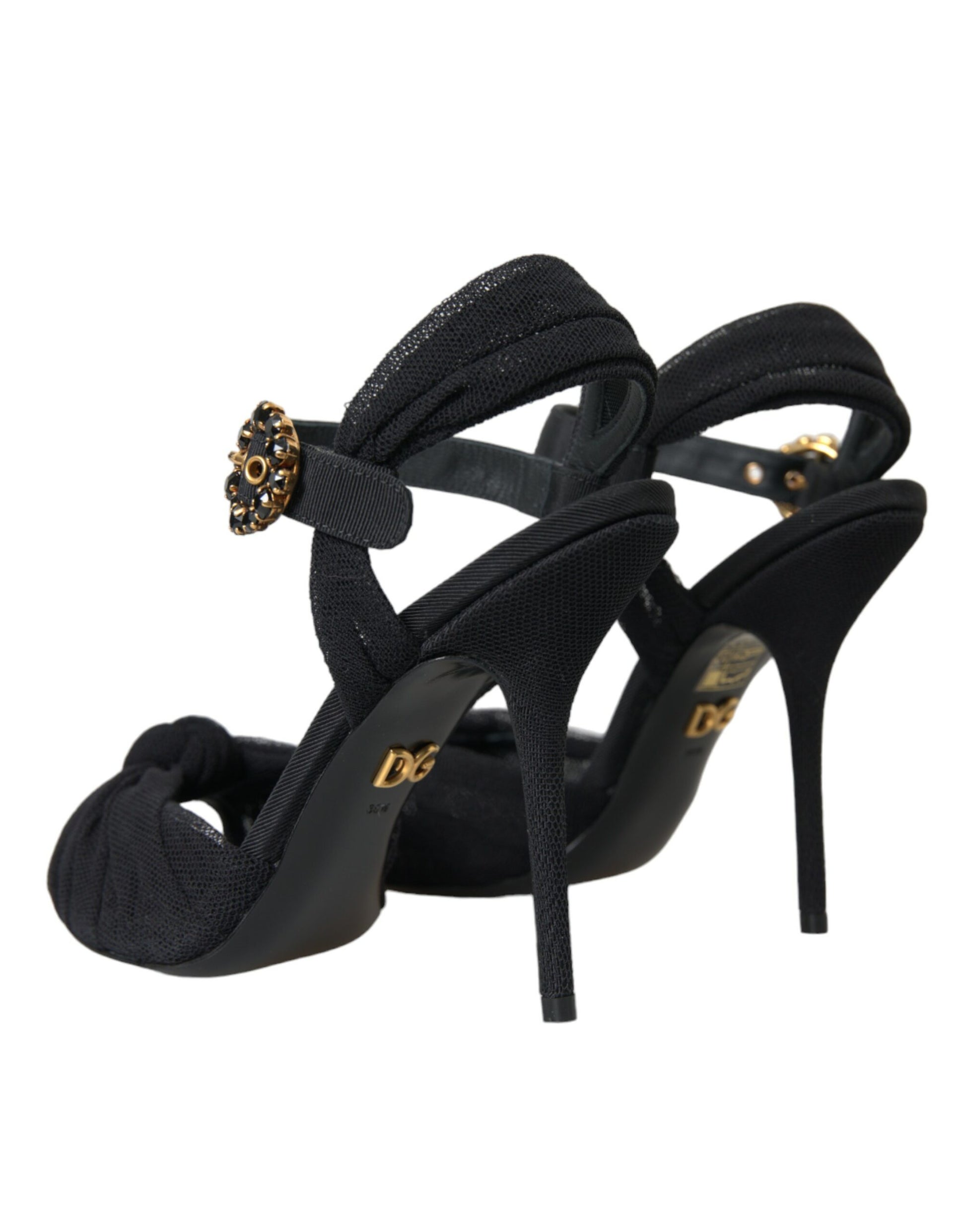 Schwarze Wildleder verzierte Heels Sandalen Schuhe