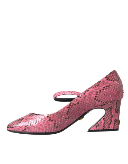 Rosa Mary-Jane-Pumps aus Pythonleder