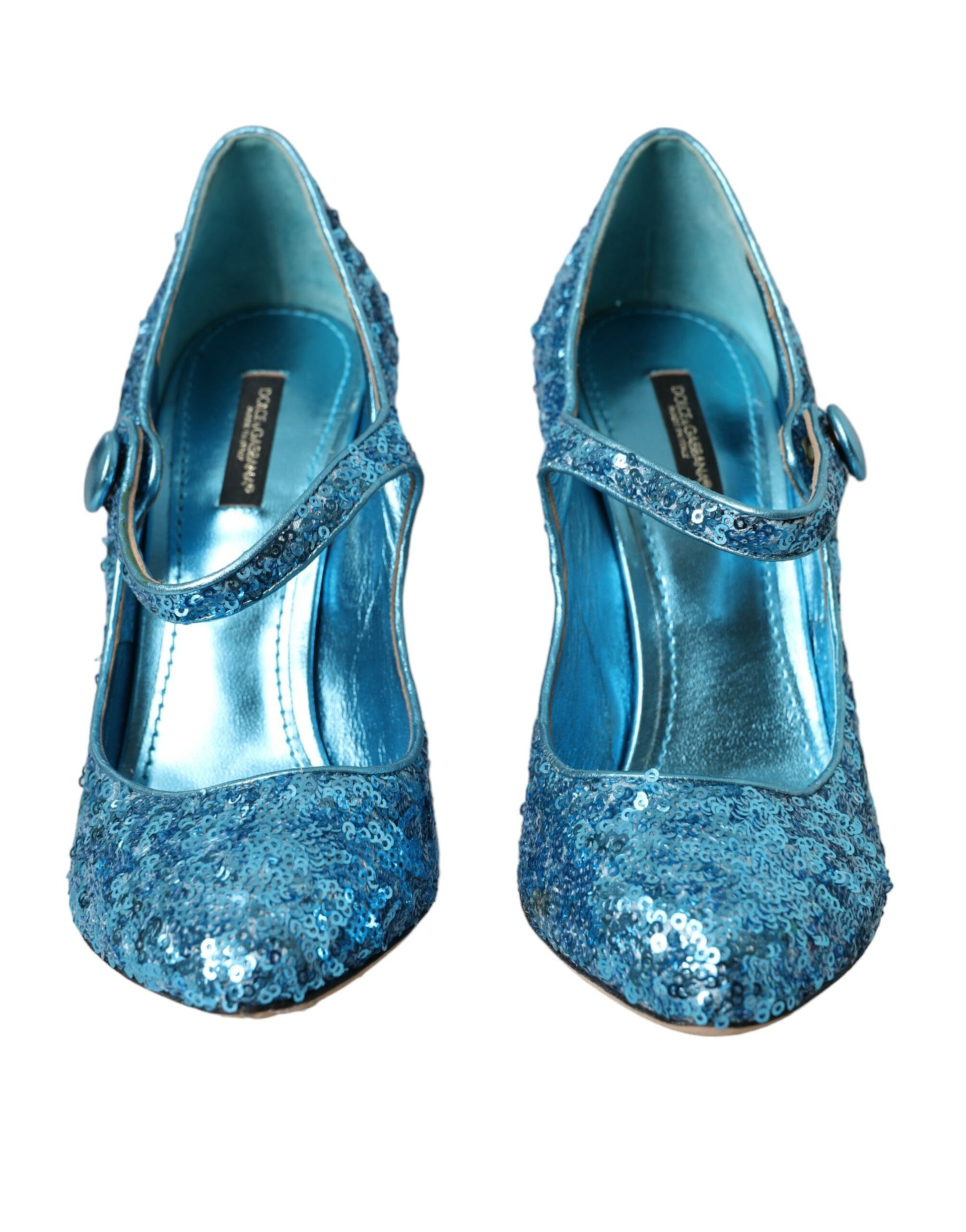 Blaue Mary Jane Pumps mit Pailletten und hohen Absätzen