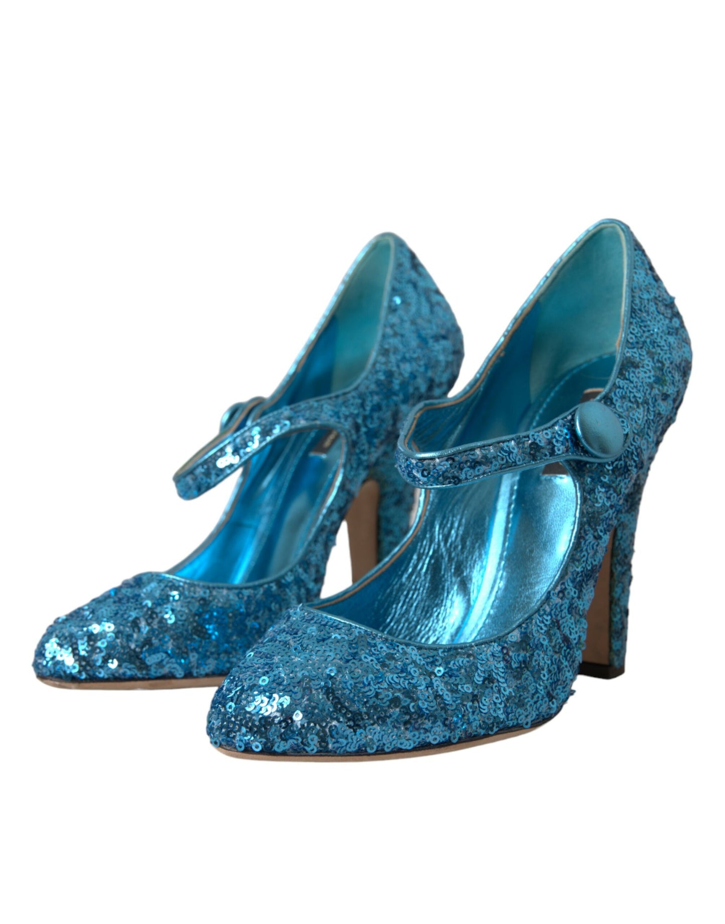 Blaue Mary Jane Pumps mit Pailletten und hohen Absätzen