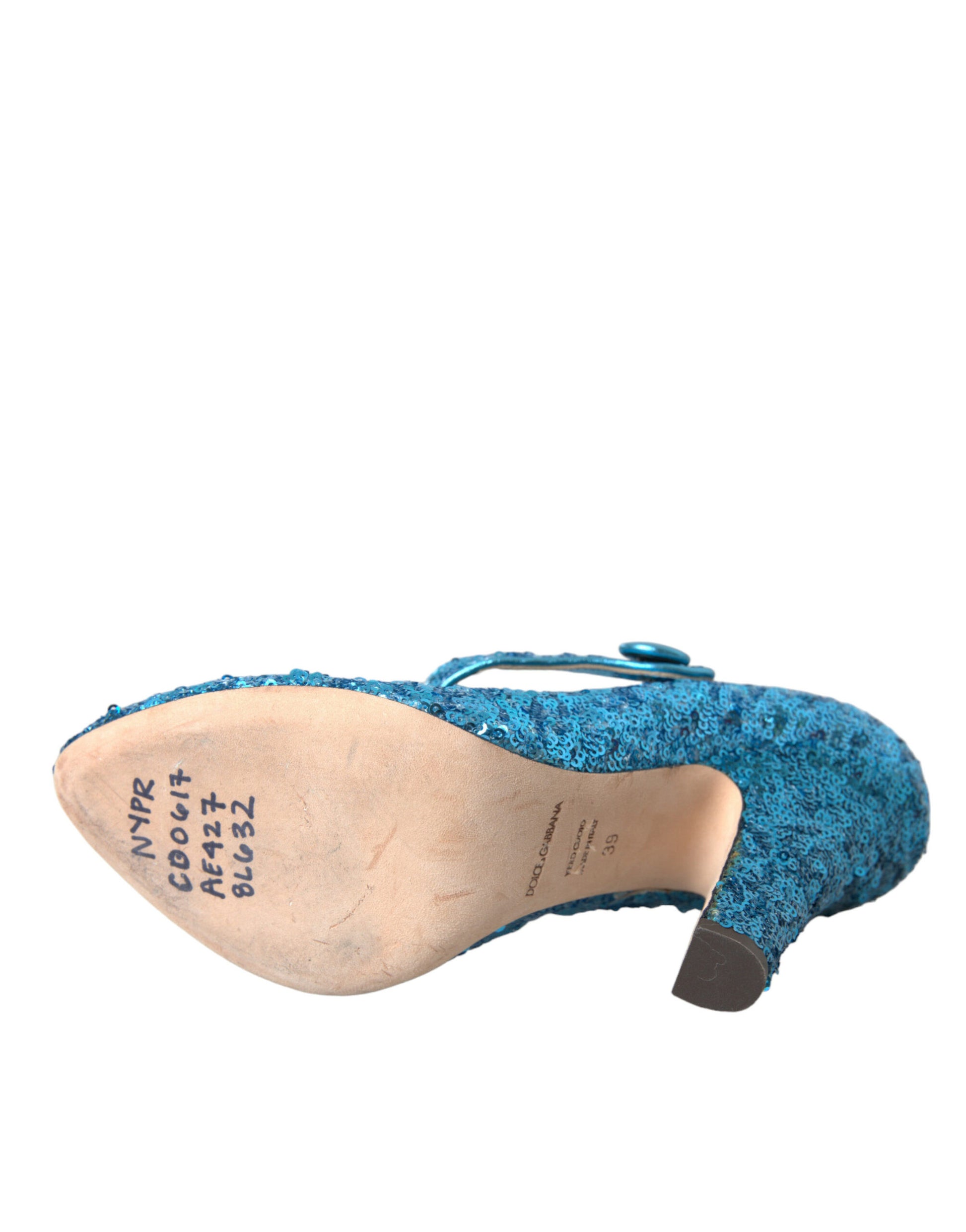 Blaue Mary Jane Pumps mit Pailletten und hohen Absätzen