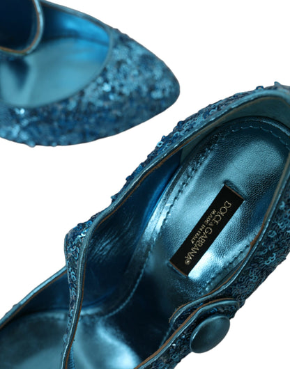 Blaue Mary Jane Pumps mit Pailletten und hohen Absätzen