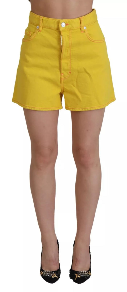 Gelbe Baggy-Hotpants-Shorts aus Baumwolle mit hoher Taille für Damen