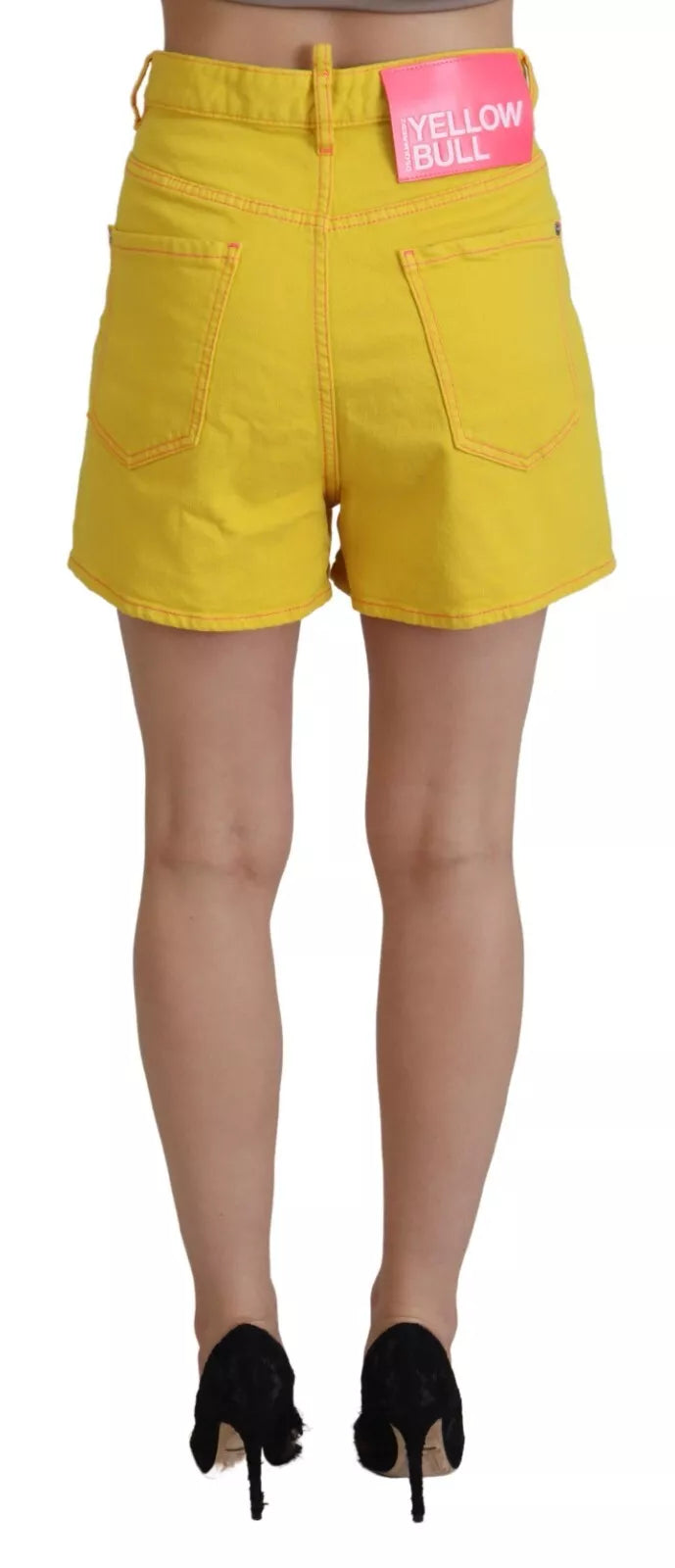 Gelbe Baggy-Hotpants-Shorts aus Baumwolle mit hoher Taille für Damen