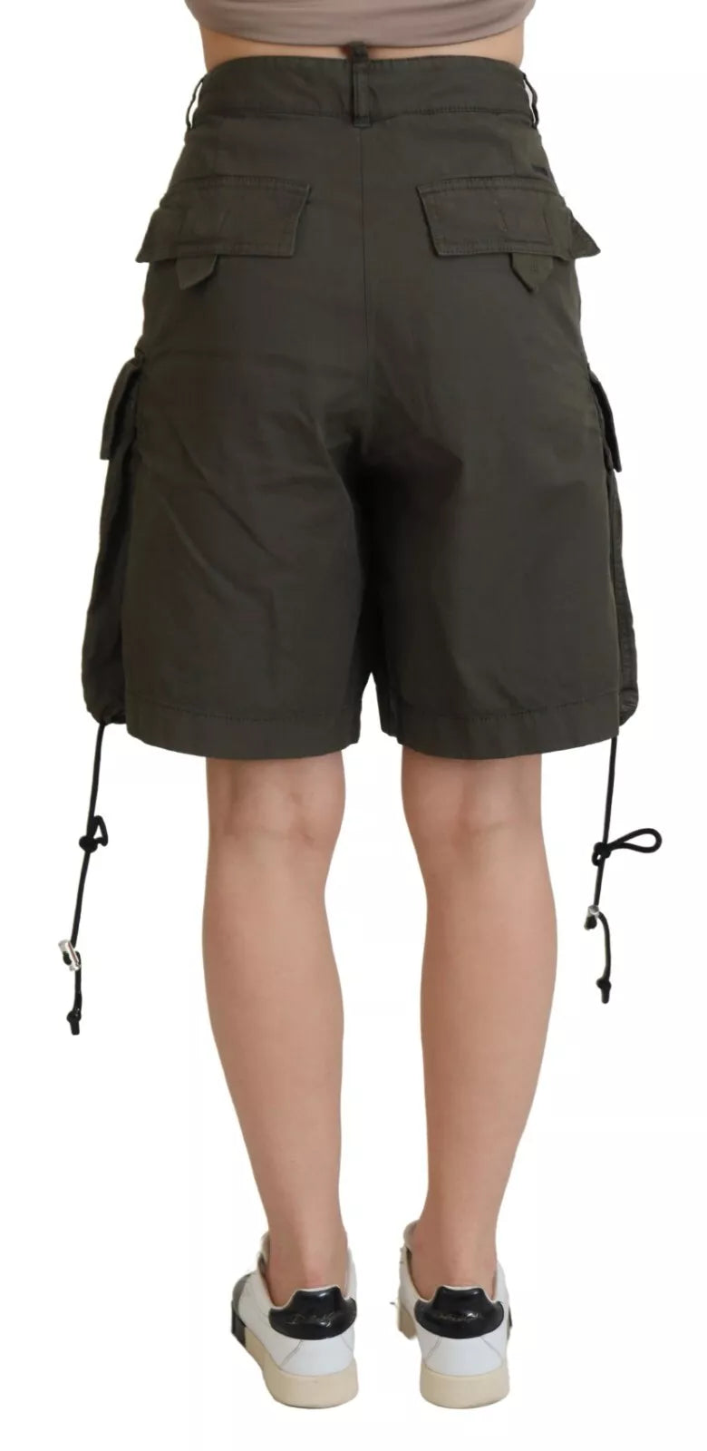 Grüne Cargo-Bermudashorts mit hoher Taille für Damen