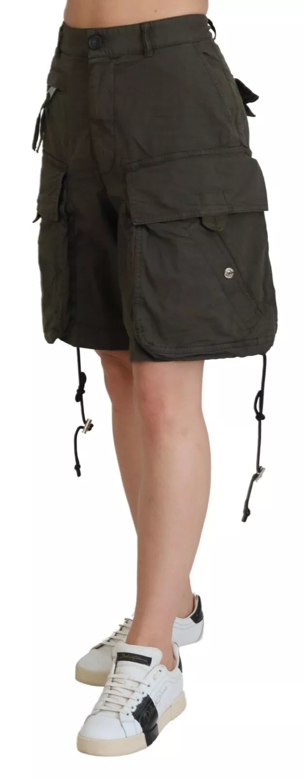 Grüne Cargo-Bermudashorts mit hoher Taille für Damen