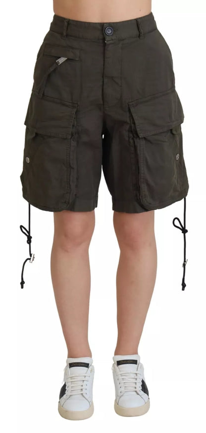 Grüne Cargo-Bermudashorts mit hoher Taille für Damen