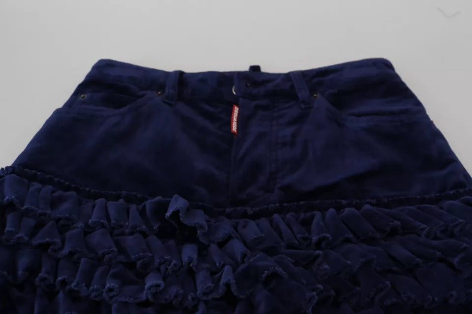 Blaue HighWaist-Hose aus Baumwolldenim im Boston Fit mit Rüschen