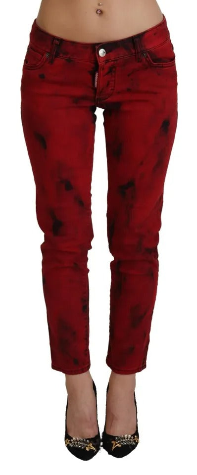 Rote Skinny-Hose mit niedriger Taille und Stretch-Baumwolle