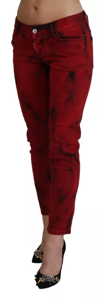 Rote Skinny-Hose mit niedriger Taille und Stretch-Baumwolle