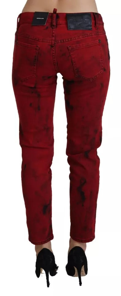 Rote Skinny-Hose mit niedriger Taille und Stretch-Baumwolle