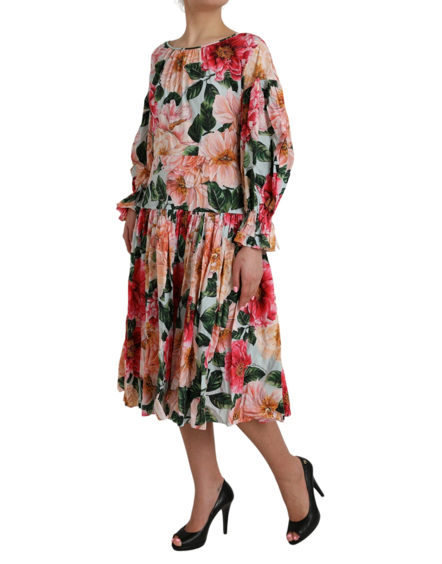 Mehrfarbiges, florales Aline-Plissee-Kleid aus Baumwolle