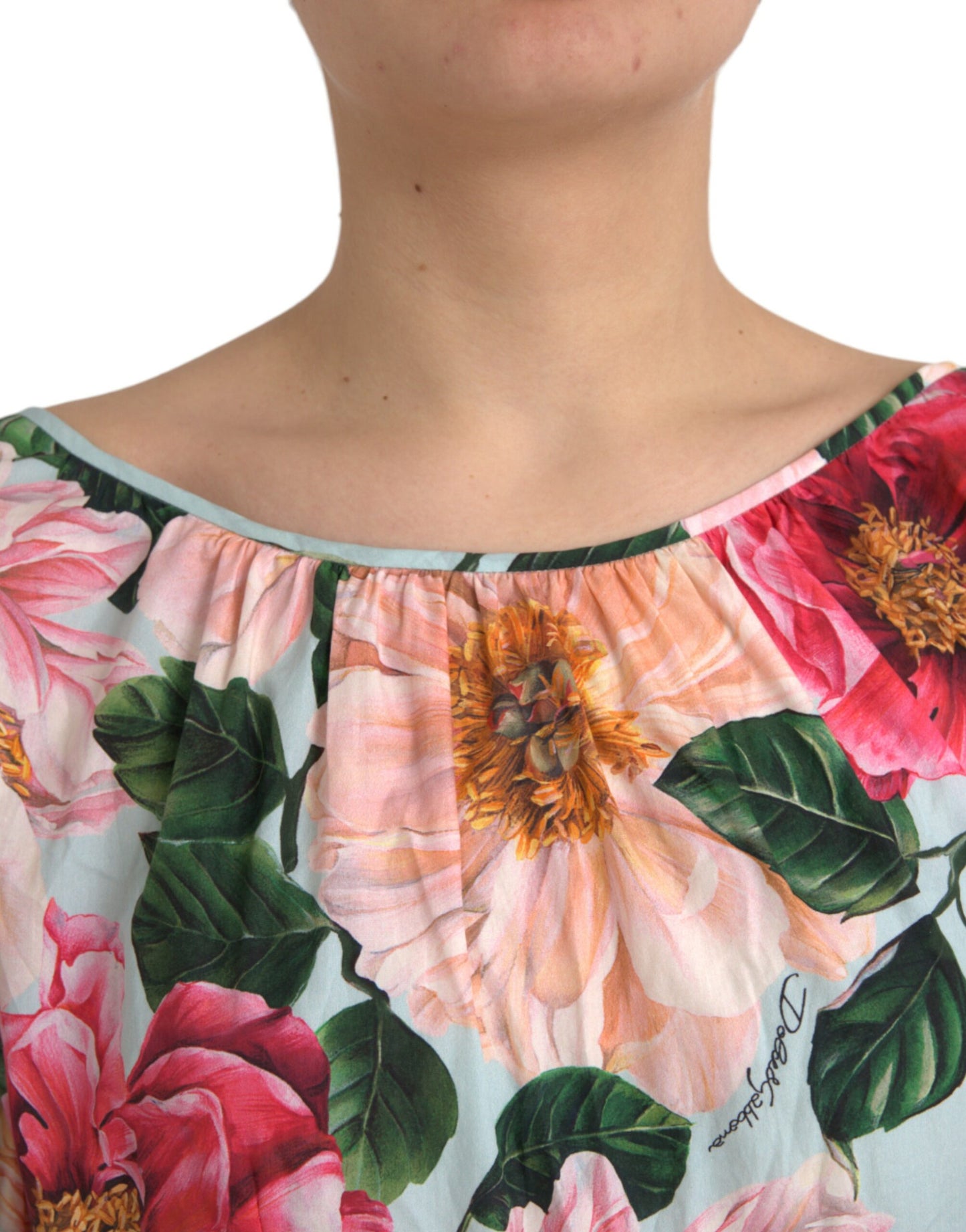 Mehrfarbiges, florales Aline-Plissee-Kleid aus Baumwolle