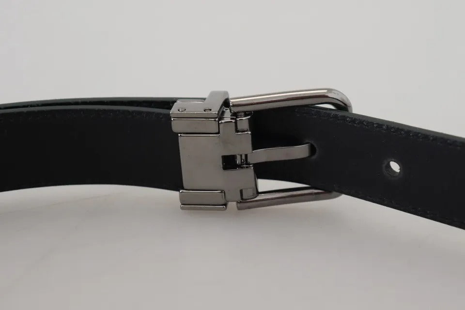 Green Calf Leather Silver Tone Metal Buckle Belt