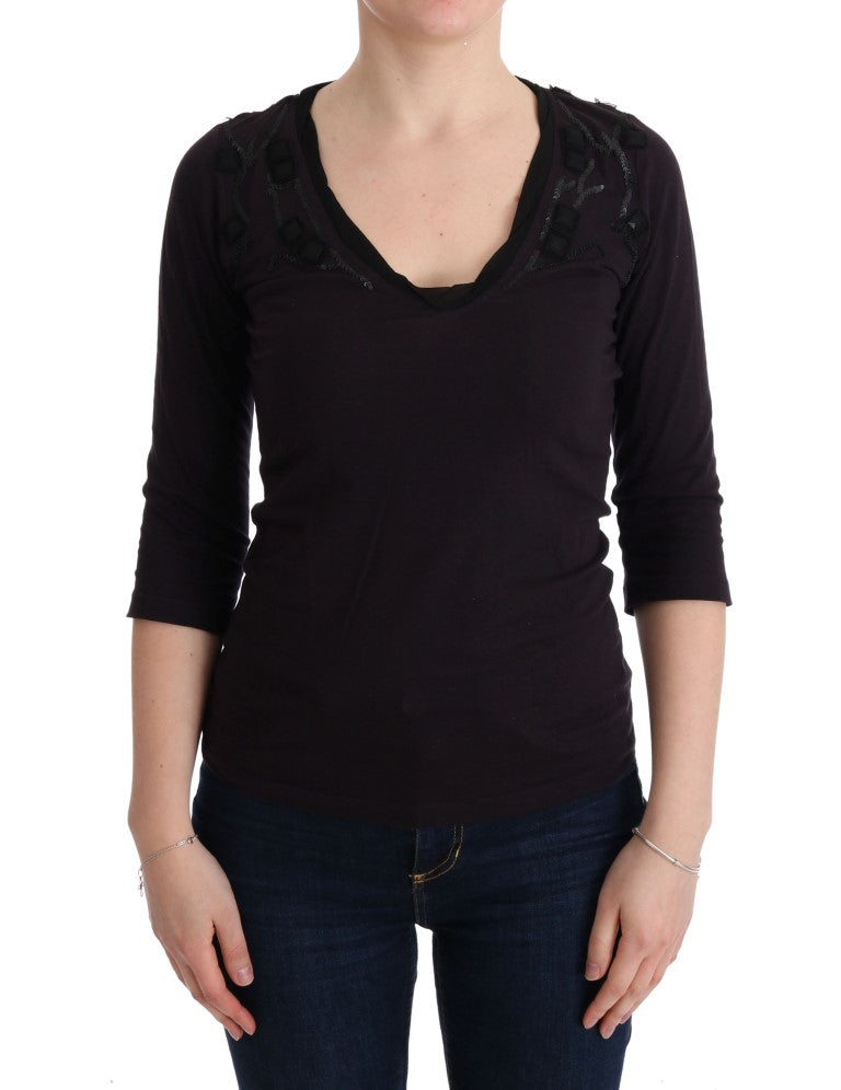 Elegantes lila Blusen-T-Shirt mit V-Ausschnitt