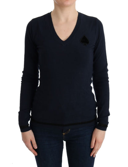 Eleganter blauer Pullover mit V-Ausschnitt