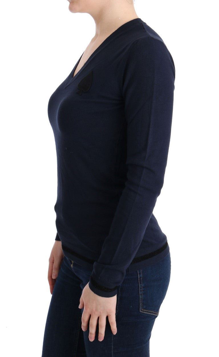 Eleganter blauer Pullover mit V-Ausschnitt