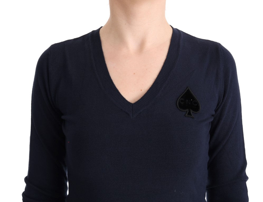 Eleganter blauer Pullover mit V-Ausschnitt