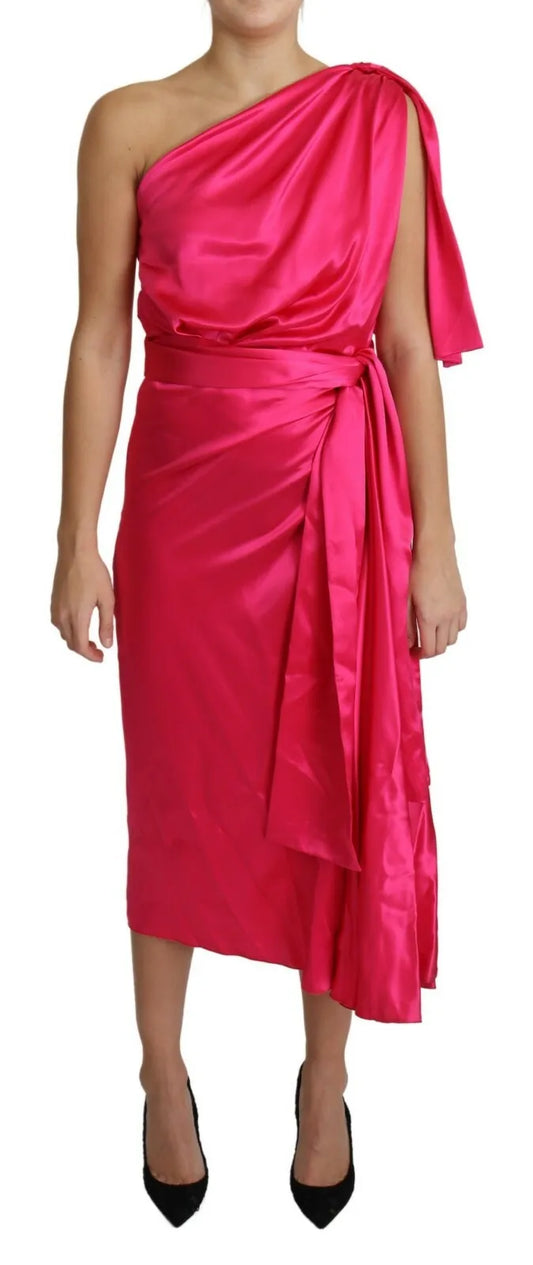 Fuchsia - Figurbetontes One-Shoulder-Midikleid