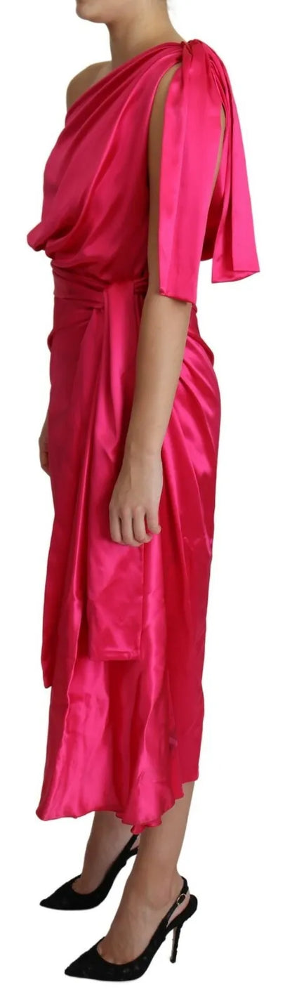 Fuchsia - Figurbetontes One-Shoulder-Midikleid