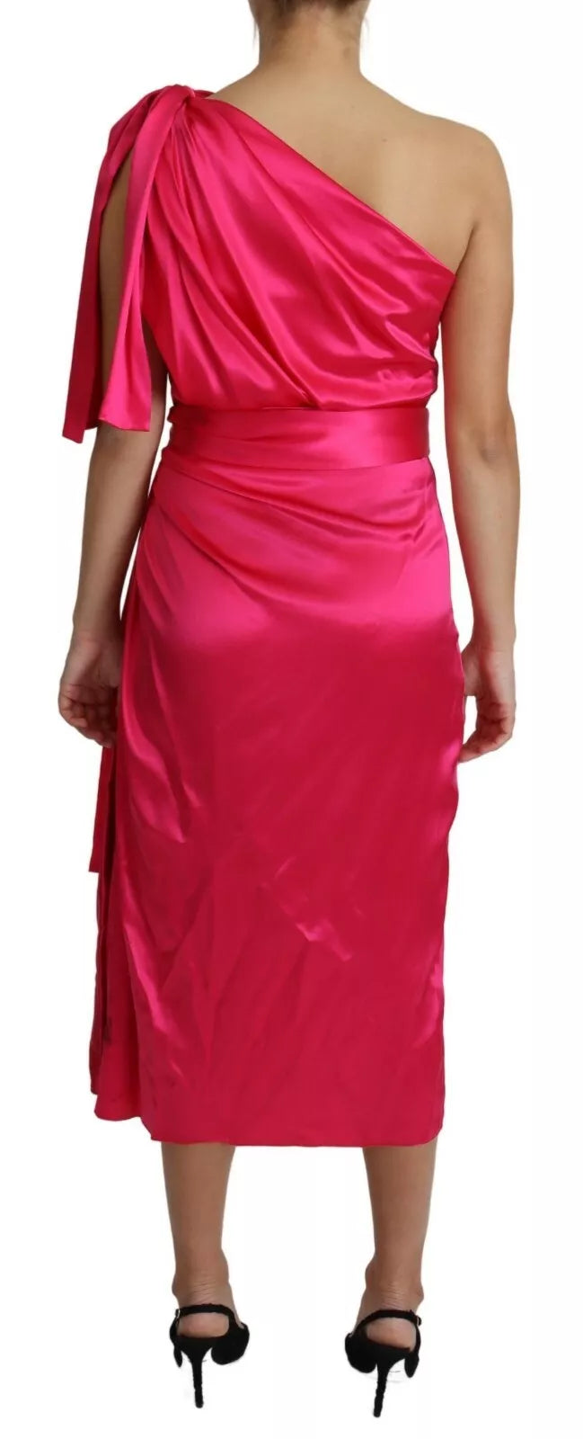 Fuchsia - Figurbetontes One-Shoulder-Midikleid