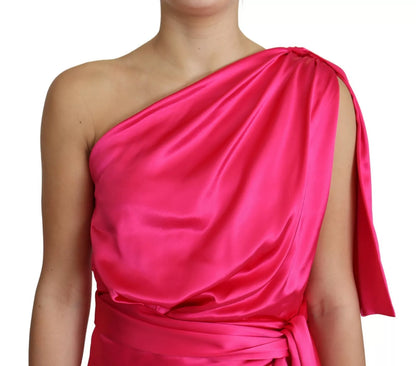 Fuchsia - Figurbetontes One-Shoulder-Midikleid