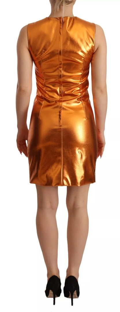 Ärmelloses Etuikleid in Metallic-Orange