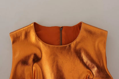 Ärmelloses Etuikleid in Metallic-Orange