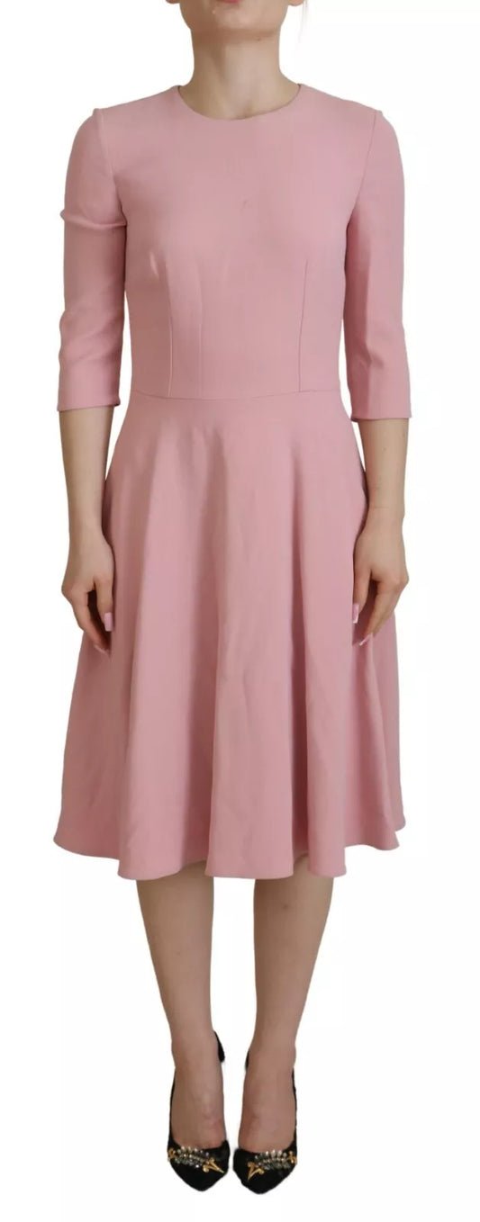 Rosa A-Linien-Kleid aus Viskose mit ausgestellten Ärmeln und 3/4-Ärmeln