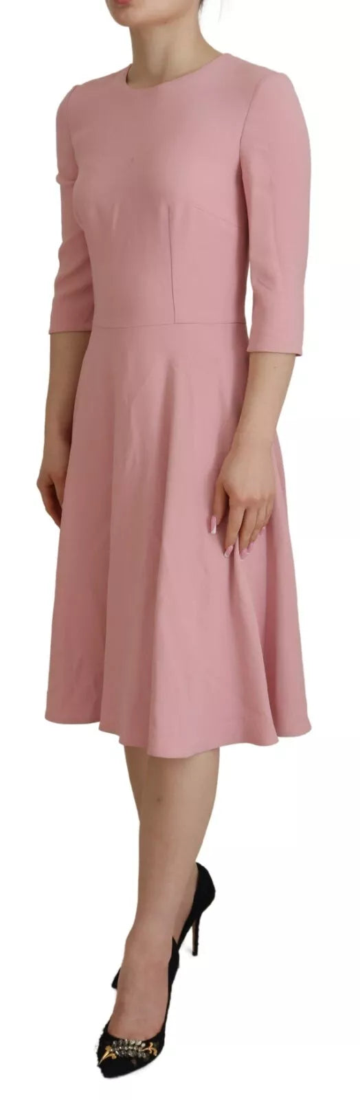 Rosa A-Linien-Kleid aus Viskose mit ausgestellten Ärmeln und 3/4-Ärmeln