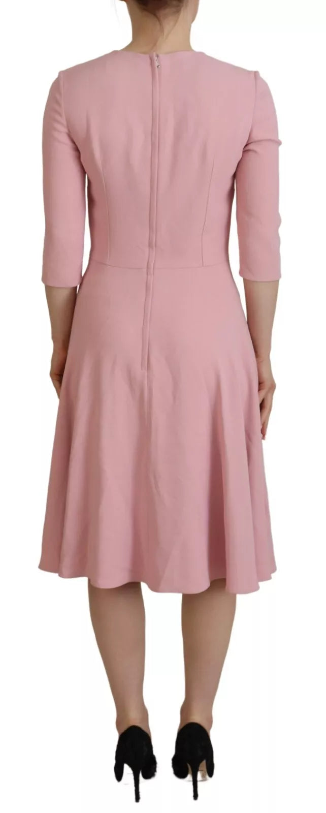 Rosa A-Linien-Kleid aus Viskose mit ausgestellten Ärmeln und 3/4-Ärmeln