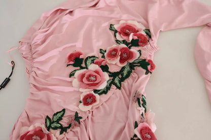 Pink Flower Embellished One Shoulder Dress