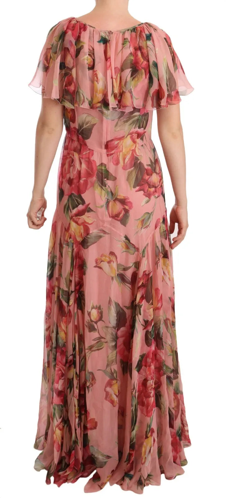 Rosa Maxikleid aus Seide mit Blumenmuster