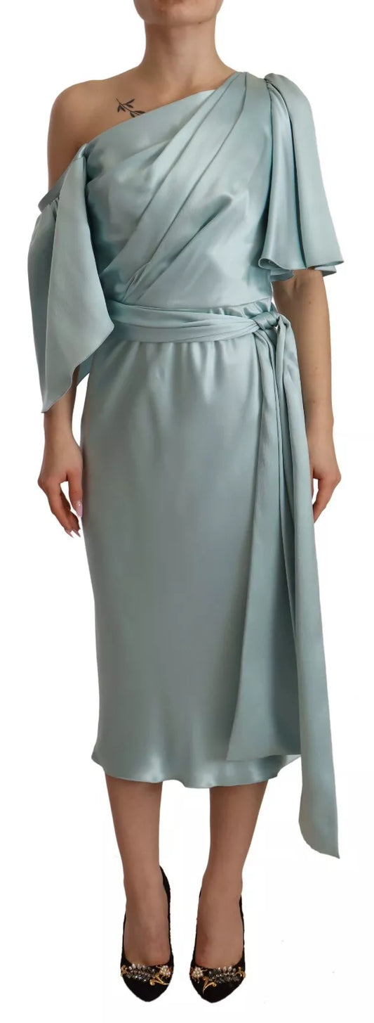 Figurbetontes One-Shoulder-Midikleid aus Seide in Mintgrün